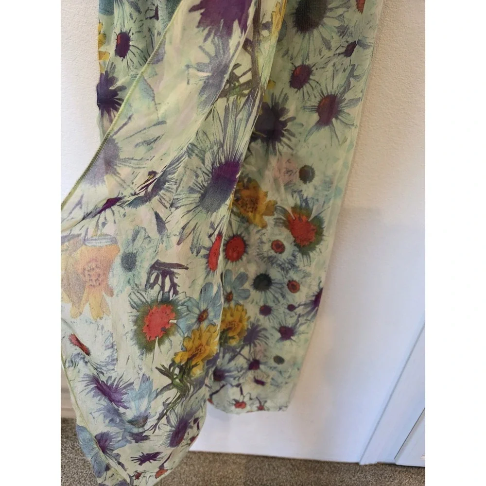 Zara Accessories Oversize Semi Sheer Scarf Colorful Floral GreenPurple 72"x48" - Picture 3 of 4